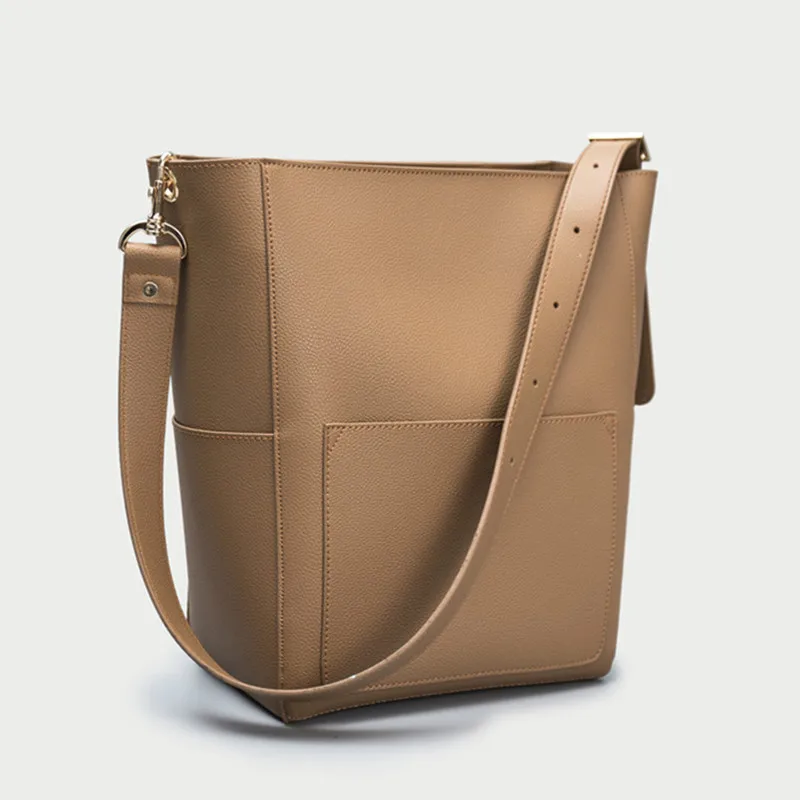 

Zipper Bucket Women Shoulder Bags Wide Strap Large Capacity Ladies Messenger Bags Soft PU Leather Crossbody Bags 2019 B1-01