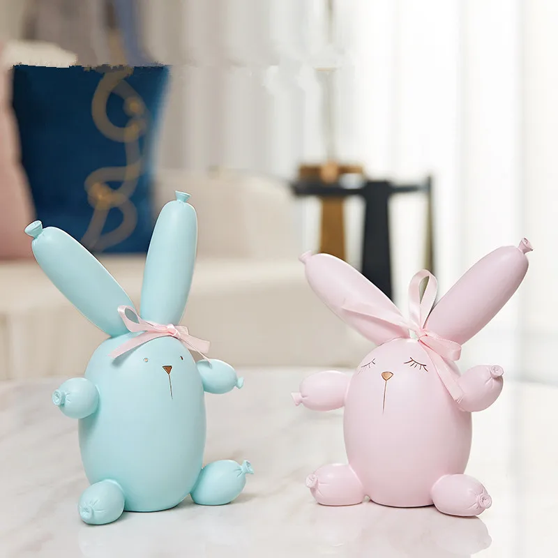  Jeff Koons Balloon Rabbit Cute Lovers Rabbit Resin Craftwork Figurines Creative Bedroom Ornaments V - 4000234176487