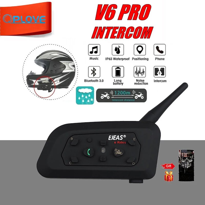 QPLOVE 1 шт. V6 Pro Мотоцикл беспроводное радиоустройство Bluetooth шлем домофон 1200 м расстояние соединение водонепроницаемый с шарфом - Цвет: V6 PRO with scarf