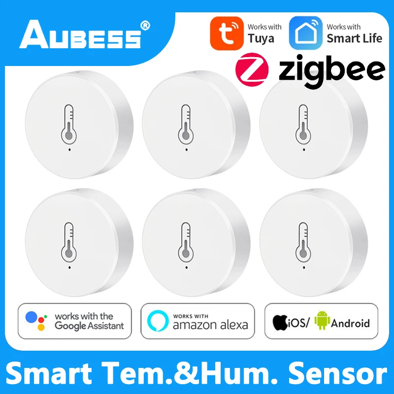 Aubess Zigbee Smart Temperature Humidity Sensor Battery Power Indoor Outdoor Hygrometer Thermometer Detector Home Security Alexa |