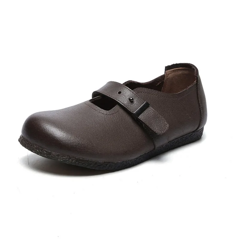 Grandma shoes 2020 spring new leather round head flat flat beanie shoes single shoes women