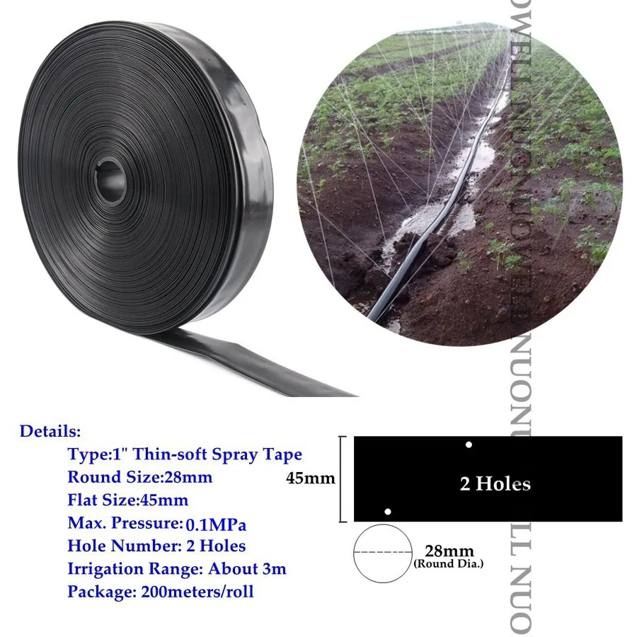 200 м/рулон 0~ 5 отверстий " Φ28 мм тонкая-мягкая распылительная лента сельскохозяйственный оросительный шланг спринклерная ферма газон полив труба - Цвет: 2 Holes Tape