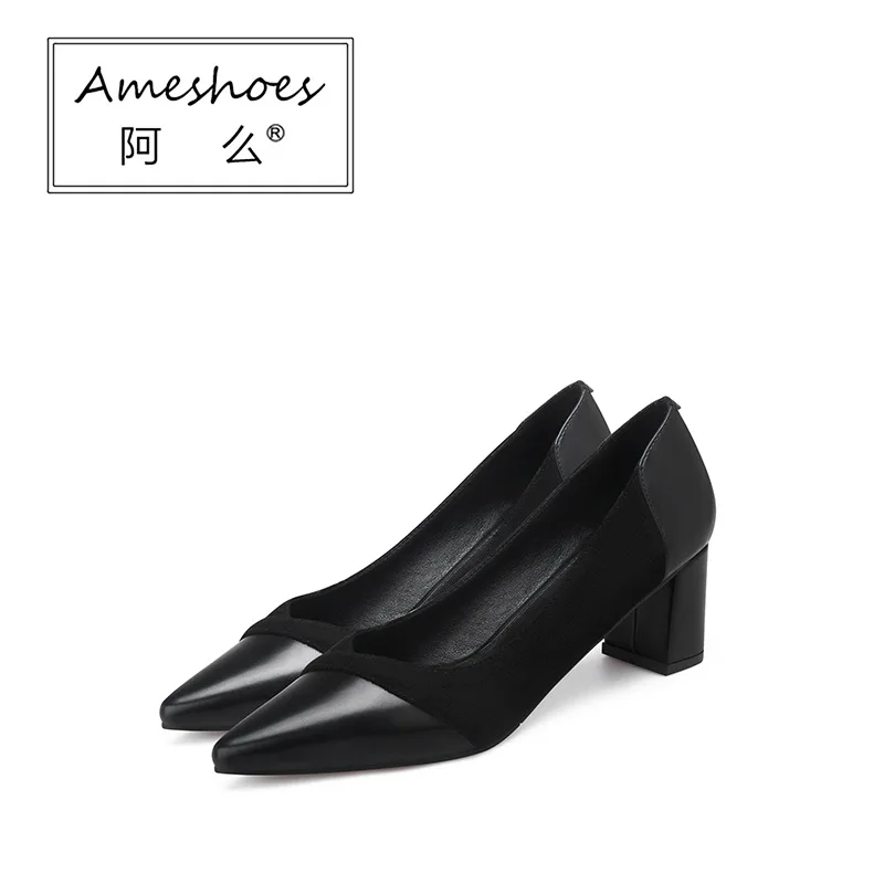 

What Chunky-Heel Shoes Women's Pointed Toe Semi-high Heeled Suede Work Shoes Versatile Online Celebrity High Heel Shoes 2019 New