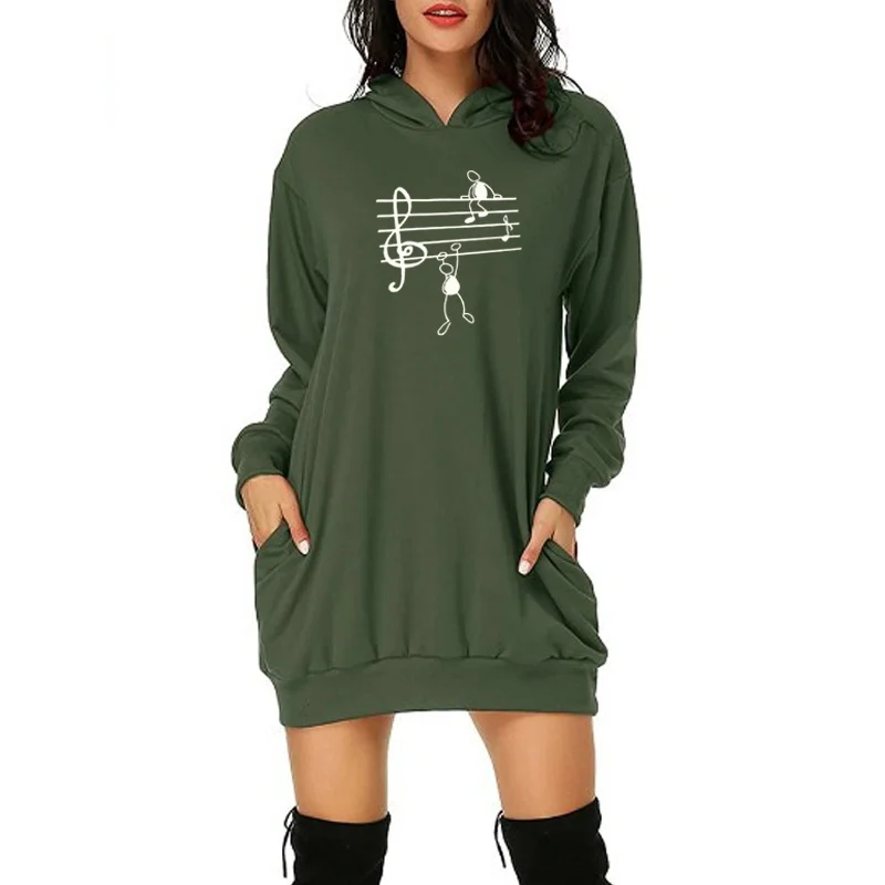 Notas de la música divertido Jersey estampado para mujer otoño Animal manga larga vestido de Harajuku sudaderas con capucha chica Casual de gran tamaño Top