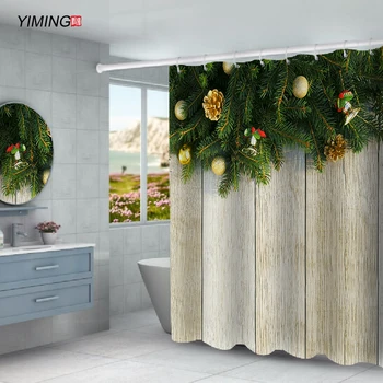 

200x180 Bathroom Waterproof Shower Curtain Christmas Tree Print Merry Christmas Home Decoration Curtain With Hook New Year Gift