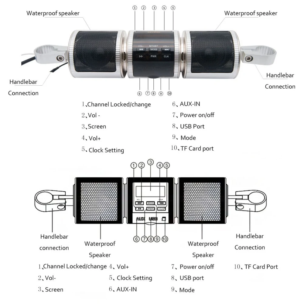 MP3-плеер динамик Bluetooth Музыка fm-радио Водонепроницаемый Регулируемый кронштейн мотоцикл аудио стерео MP3-плеер