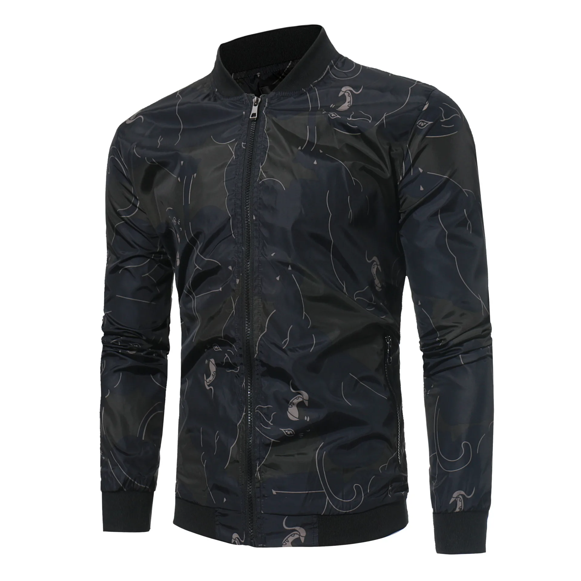 Осень и зима новый стиль мода простота печатных куртка мужская повседневная универсальная стоячий воротник пальто Ouma Zt-jk07