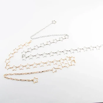 

Metal Chain Stars Pentagram Chain Belt Clothes Belt Gold Silver Long Tassel Women Belt Women Waistband Narrow Waist Chain