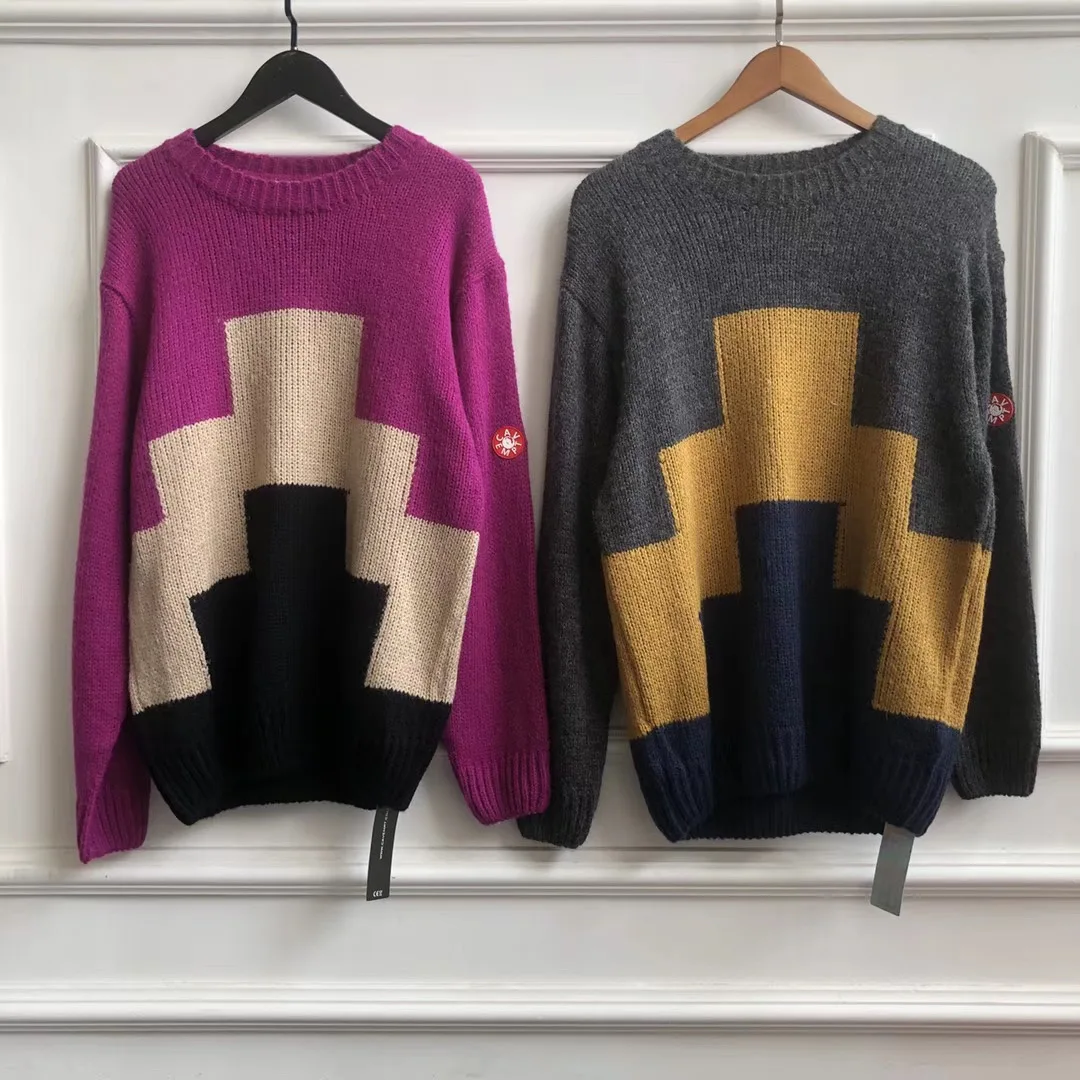 2019FW 1:1 качество, вязаные свитера для женщин и мужчин, пуловеры Cav Empt с круглым вырезом, мужские свитера больших размеров с геометрическим принтом