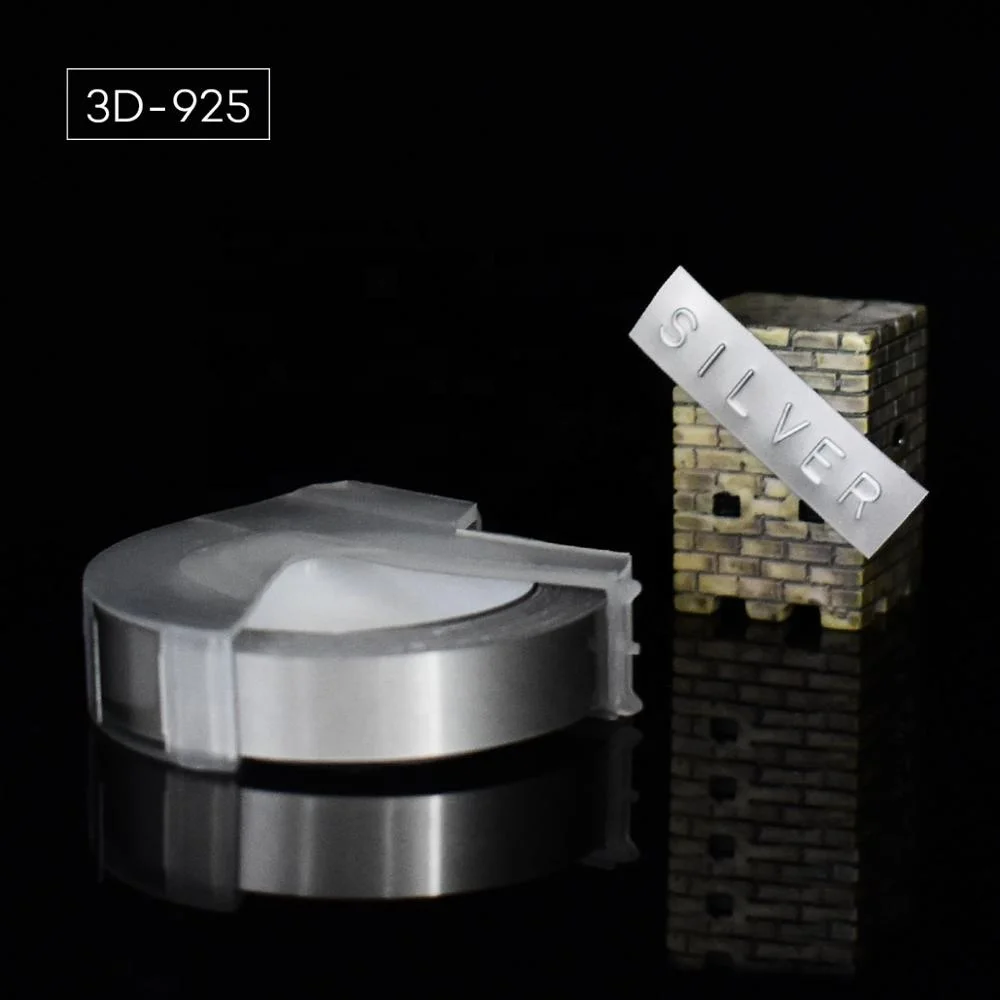 1 рулон 6/9/12 мм 3D для тиснения, из ПВХ этикетки ленты совместимый с dymo 1610 1880 12965 ручной принтеры этикеток для Motex E101 этикетка производители - Цвет: Silver