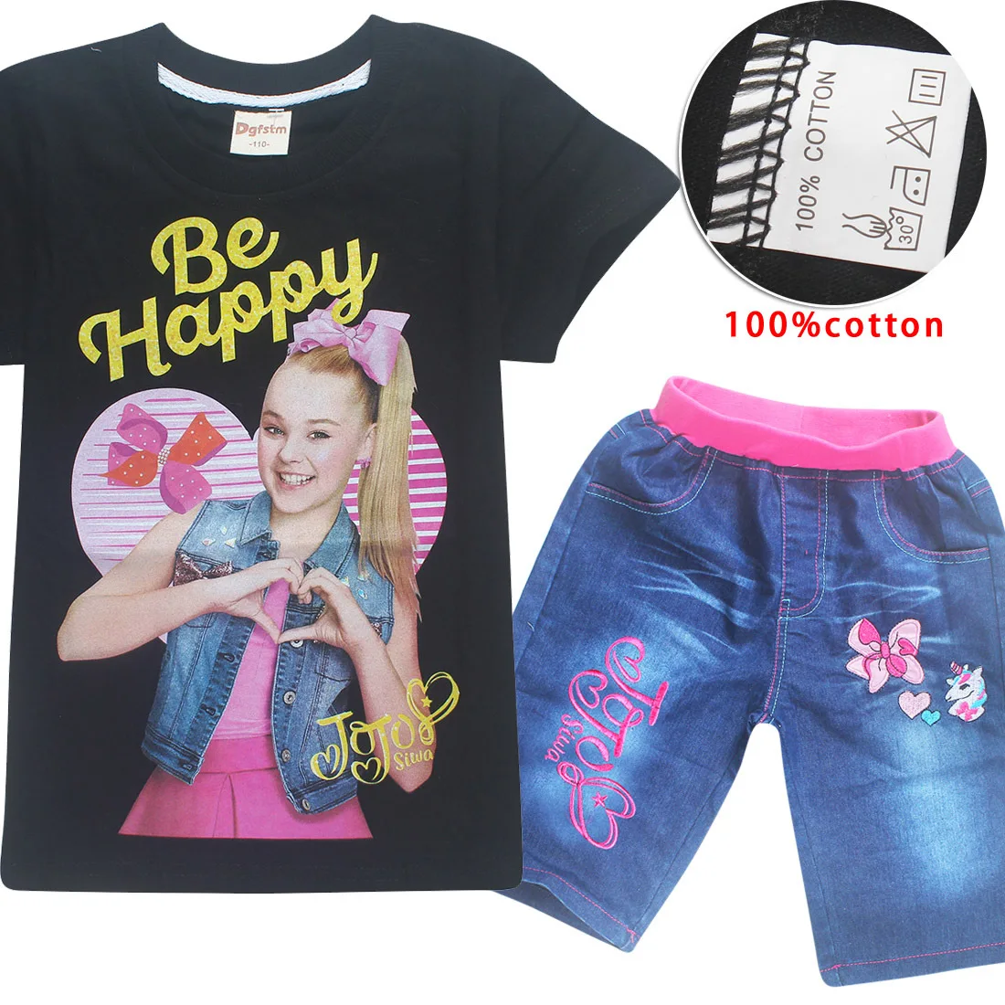 JOJO SIWA/ Детские футболки хлопковые футболки для маленьких девочек комплекты с короткими рукавами для мальчиков и девочек футболки Одежда для девочек 10-12 лет - Цвет: S8357-black