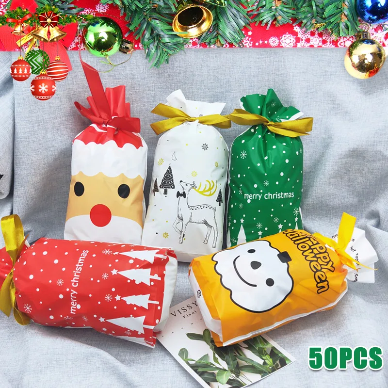 

50 Pcs Christmas Gift Bags Assorted Wrapping Styles Decoration Packing for Party Candy DC112