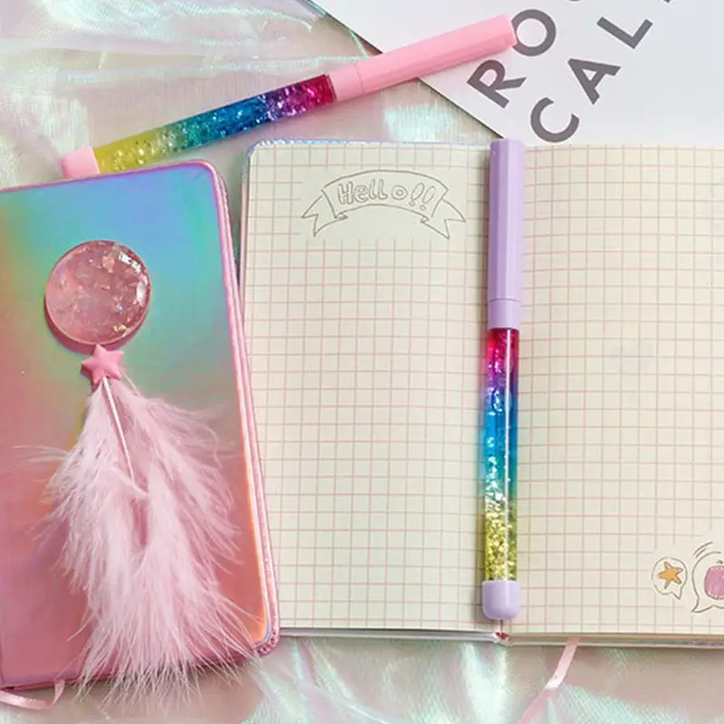 

Kawaii Magic Feather Notebook Journal Daily Planner Notepad Memo Pad with Hourglass Pen Set Stationery School Supplies