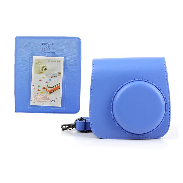 blue 64Pockets Из искусственной кожи с плечевым ремнем защитный чехол для камеры из мягкого ТПУ чехол с 96/64 карманы 3 дюймов фотоальбом для fujifilm instax Mini 9 8 8 - Цвет: blue 64Pockets