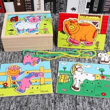 Jeu de cordes en fil fait à la main, jouet pour bébé, puzzle en bois éducatif, planche, impression d'animaux, Kits artisanaux, petit jouet pour enfants, fabriqué en chine