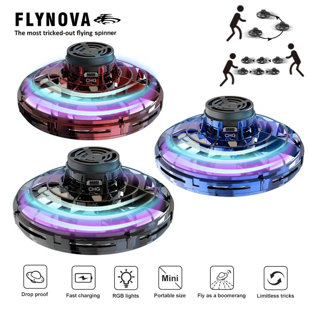 1/2 шт Flynova Летающий Спиннер тарелка светодиодный Дрон пальчиковые игры антистрессовая игрушка отличный Летающий Спиннер flynova подарки на Рождество