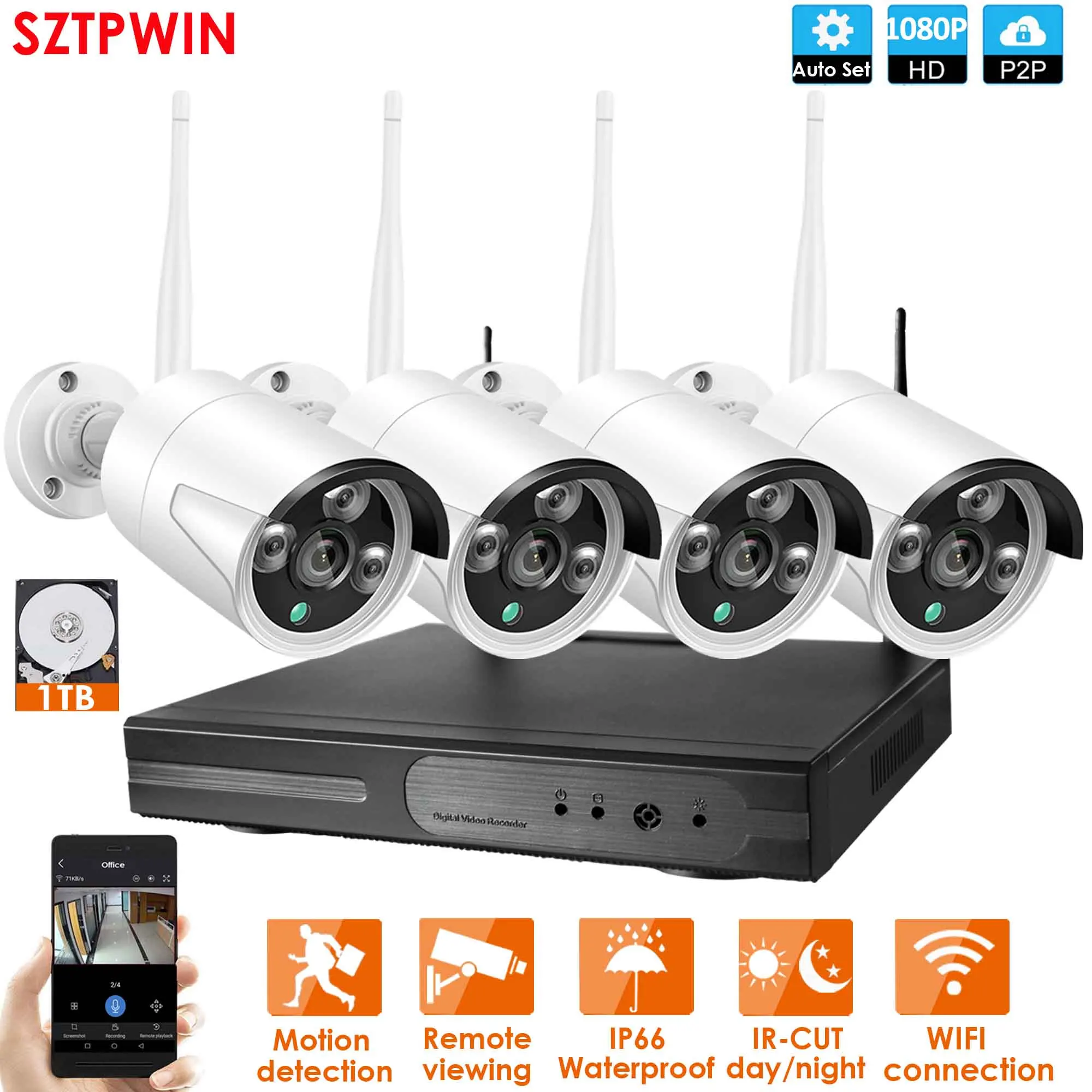 4CH 1080P WIFI KIT 6CH 1080P Аудио FHD Беспроводной NVR комплект P2P 1080P Крытый Открытый ИК ночного видения безопасности 2.0MP аудио IP камера wifi CCTV система - Цвет: 4CH 1080P WIFI KIT