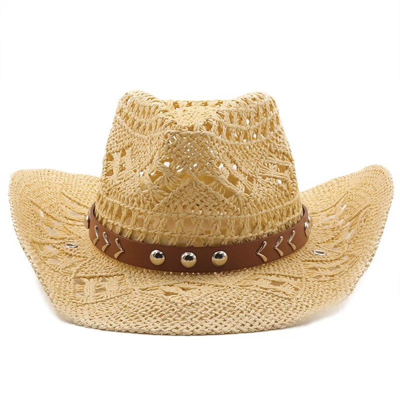 New Cowboy Hat Summer Straw Womens Hats Handmade Sun Hat for Men Cowgirl False Gem Decoration Casual Beach Cap Panama 2
