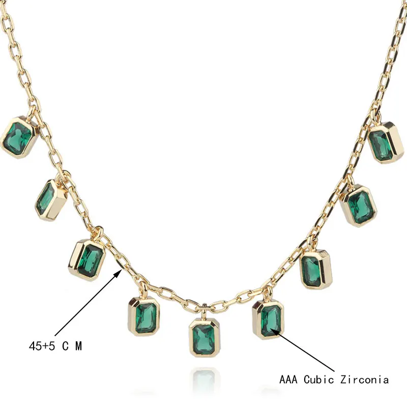 Золотое медное колье-подвеска в маленьком квадратном зеленом и белом кубическом цирконии модное ожерелье s для женщин ювелирное изделие