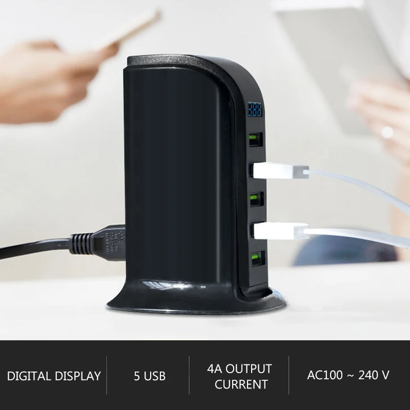 Зарядная док станция с 5 USB портами и цифровым дисплеем|Зарядные устройства| |