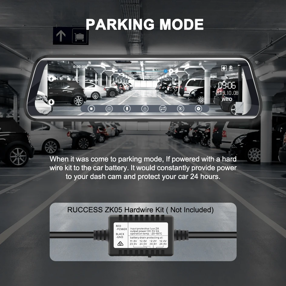 RUCCESS DVR Rear View Mirror Recorder Dual Lens Car DVR Full HD 1080P GPS Dash Cam 10