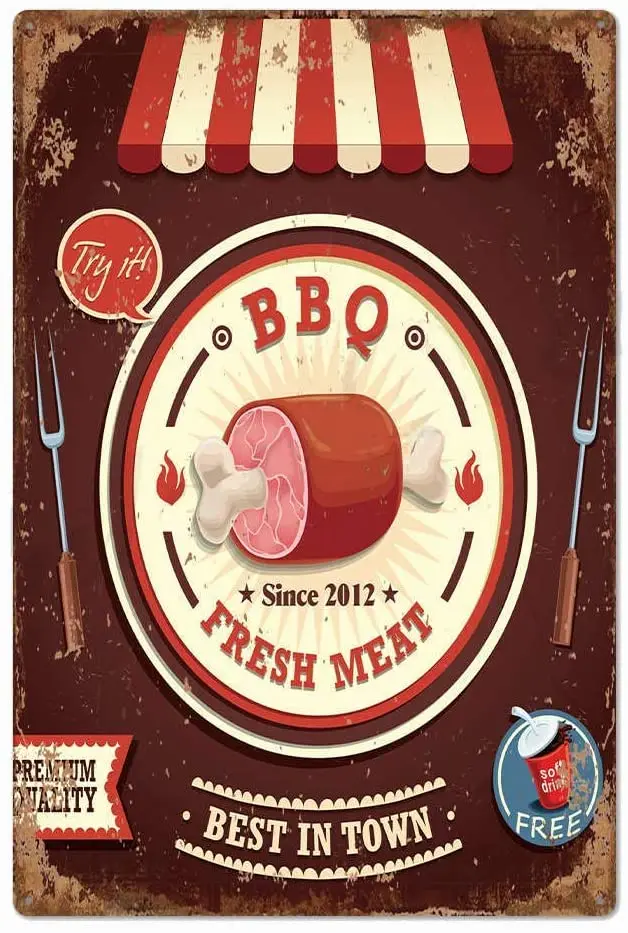 

Металлический жестяной знак для мяса, барбекю, 8x12 дюймов, домашний декор для кухни, спальни, бара