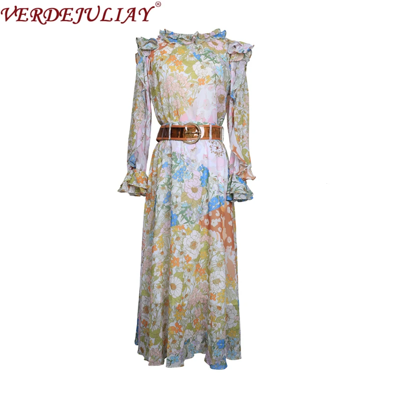 VERDEJULIAY Herfst Mode Pakken vrouwen Bloem Print Luxe Ruches Shirt en Midi Riem Rok Elegante Twee Stukken Sets 2019 VERDEJULIAY Herfst Mode Pakken vrouwen Bloem Print Luxe Ruches Shirt en Midi Riem Rok Elegante Twee Stukken Sets 2019