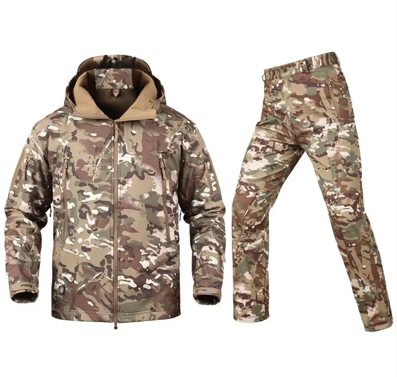 TAD gear, тактическая флисовая камуфляжная куртка, набор, Мужская армейская ветровка, водонепроницаемая, для охоты, комплект одежды, военная куртка и штаны - Цвет: CP