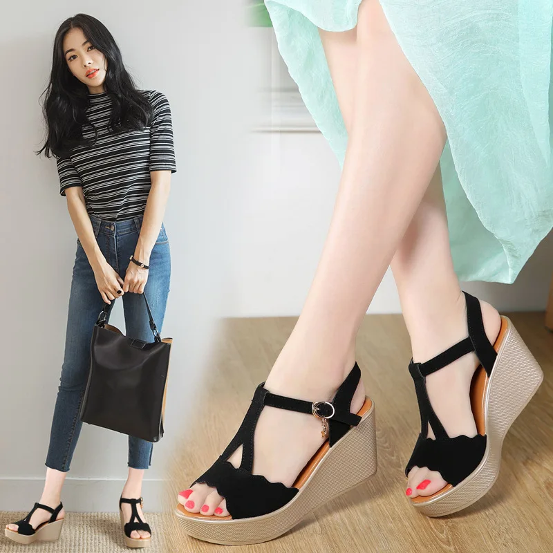 

Sandals Female Summer 2019 New Style Slanted Heel Thick Bottomed Platform Shoes High-Heel Versitile Fashion Korean-style Man-mad