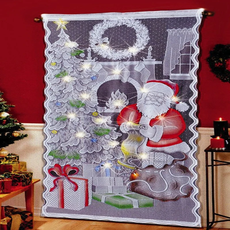 Christmas Cute Flash String Lace Door Curtain Window Room With LED Light Valance Home Tree Decoration | Дом и сад