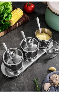 

1PC 304 Stainless Steel Seasoning pot Spice Bottle Spice Salt Sugar Pepper Ajinomoto Jar with Glass Cover OK 1102