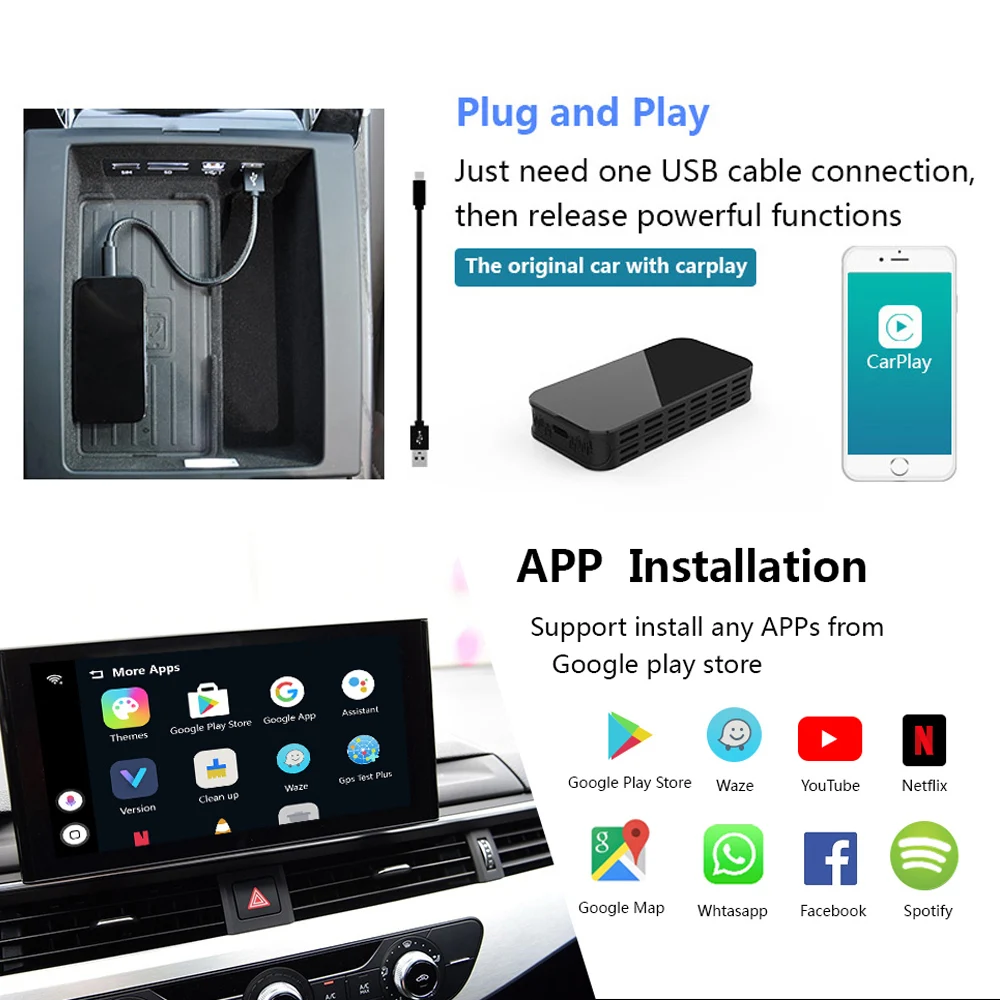 Wireless  Carplay  ai box  support  the  5G wifi  Mirror link with USB video play Car TV box  Plug and Play  Carplay box
