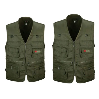

2Pcs Men's Fishing Vest with Multi-Pocket Zip for Photography / Hunting / Travel Outdoor Sport - Green Army, XL & XXL