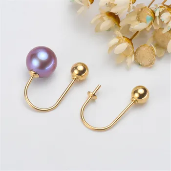 

G18K Gold Earring Hooks with Eyepin Bead Caps, Yellow Karat Gold Solid 18ct oro French Earwire Dangle Pearl Earrings