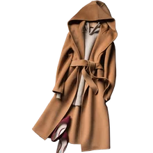 Осеннее и зимнее пальто из чистой шерсти, повседневное кашемировое пальто с капюшоном, Двусторонняя куртка ручной работы