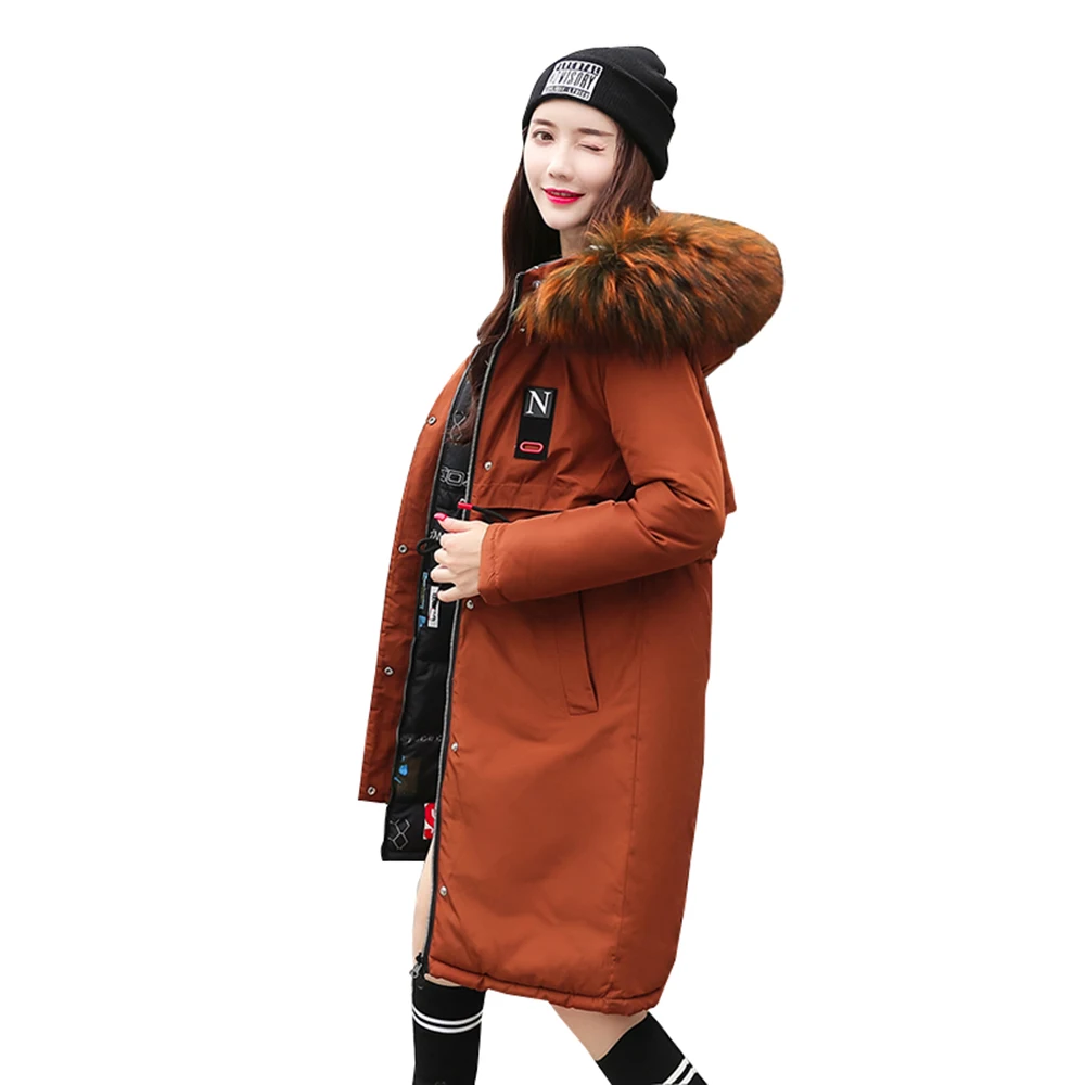 

Winter New 2019 Casual Sustans Parka Women Tops Fur Hooded A Line Thick Full Sleeve X Long Zipper Plus Size Solid fashion Coat
