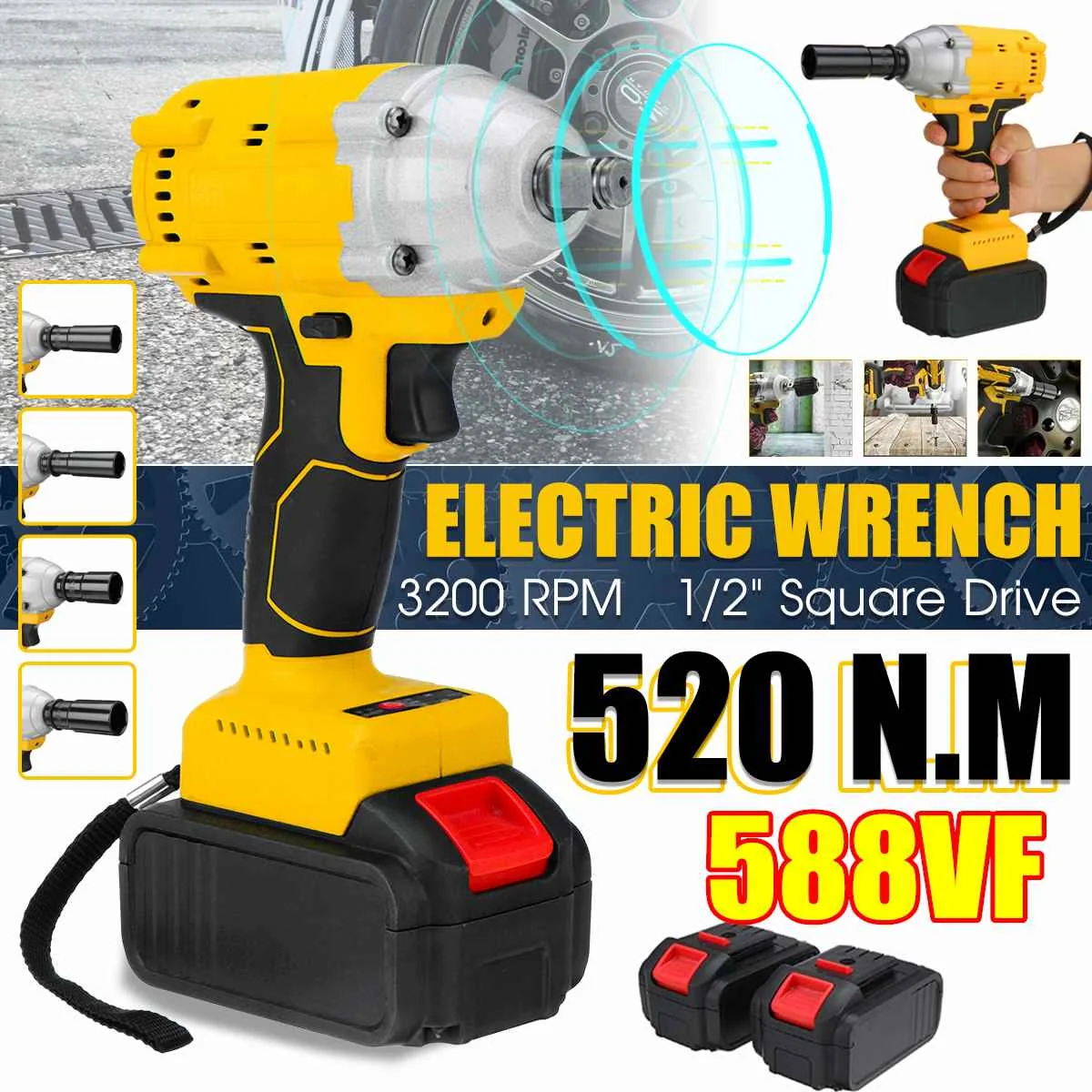22800mAh 588VF Brushless Cordless Electric Impact Wrench 1/2 inch