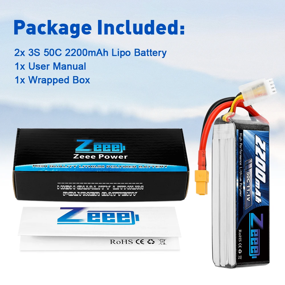 2 блока Zeee 2200 мАч 3S 11 1 В 50C Lipo батарея с разъемом XT60 для радиоуправляемого