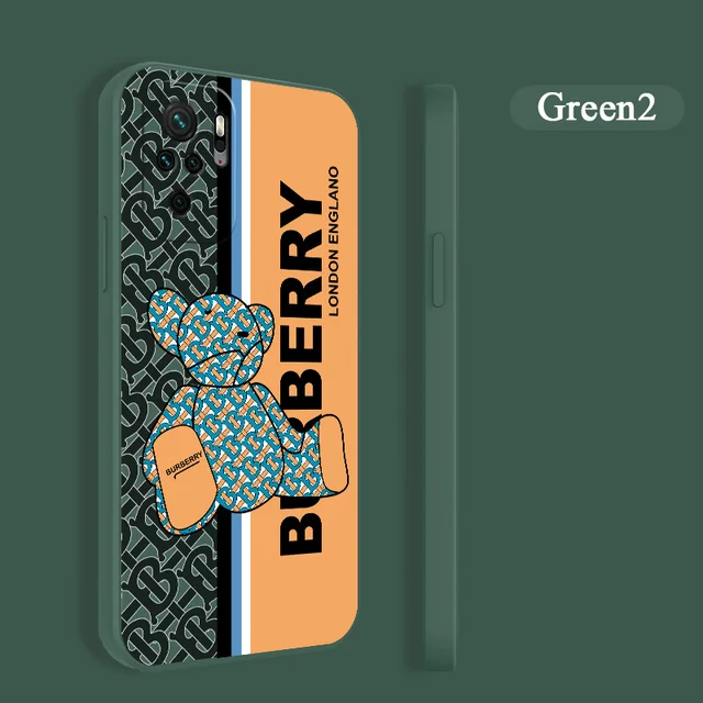 English Bear Case For Xiaomi Redmi Note 10 10S 9T 9 8 7 Pro Max Redmi 9 9A 9T K40 K30 K20 Pro Soft Liquid Silicone Phone Cover Dark Green2