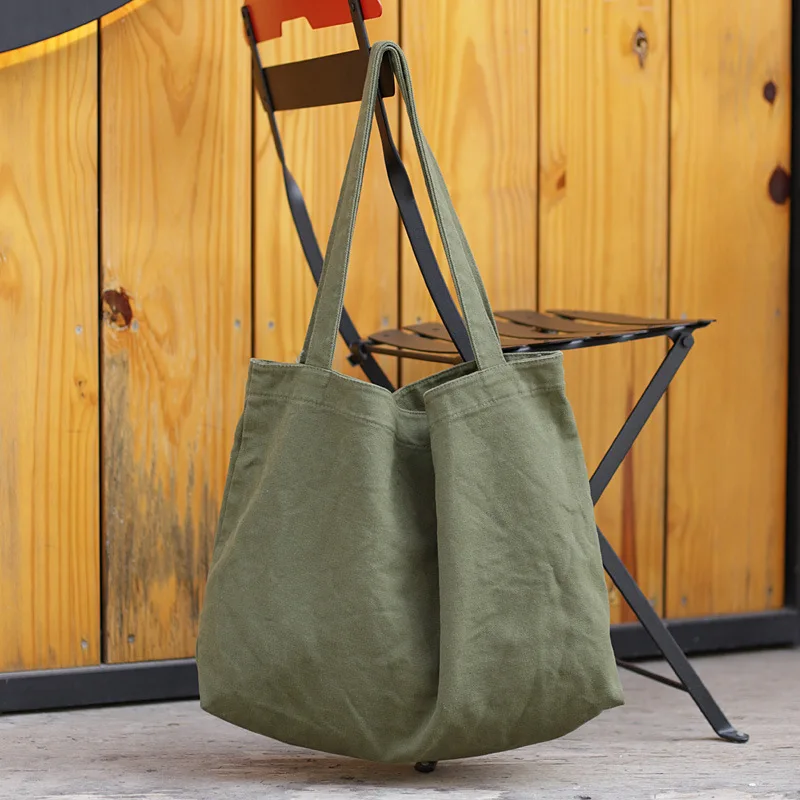 Ougger Women Large Capacity Shoulder Bags Handbags High Quality Brown Canvas Soft Solid Open Vintage Shopping Bag Casual Tote