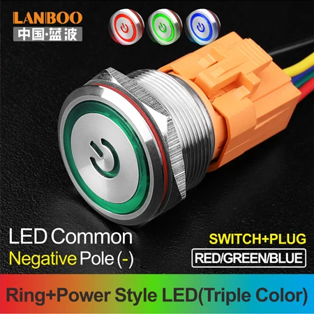 RGB Power ButtonPlug 30 мм Одноместный двухполюсный DPDT кнопочный переключатель двери схема с светильник 12V24V220V - Цвет: RGB Power ButtonPlug
