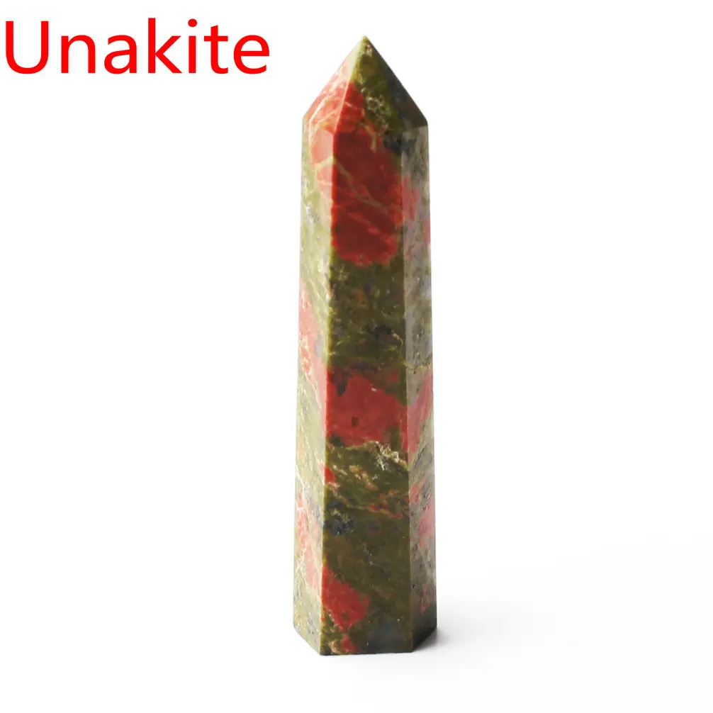 unakite Кристалл обелиск точка палочка ювелирные изделия Красочные Флюорит розовый кварц исцеление чакры в рейки декоративная статуэтка Фигурное ожерелье подарок - Цвет: unakite