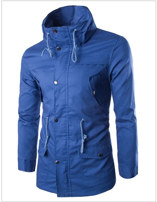 

Casual Multi-pockets Coat Stand Collar Solid Color Men Slim Fit MEN'S Outerwear High Collar-Style Coat Jk53