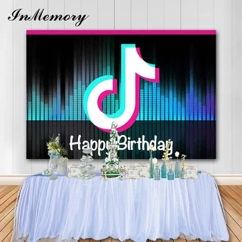 

Tok tik Photography Backdrop Music Video theme Custom Children Happy Birthday Banner Black Wallpaper Polka dots Photo Background