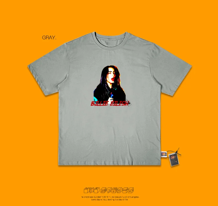 Billie Eilish пирус груша Паровая волна короткий рукав рендеринг без подкладки верхняя одежда женская школьная ветер половина рукава Matcha зеленый T A