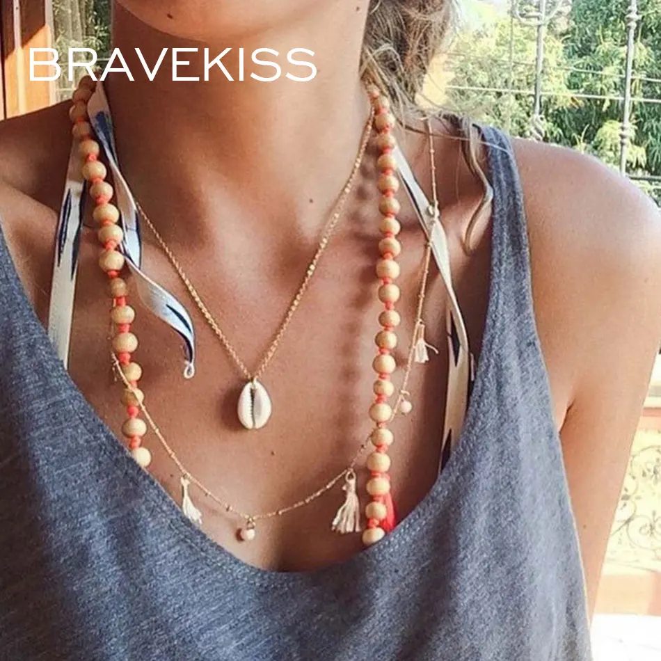 BRAVEKISS, винтажное ожерелье в виде звезды, лунная ракушка для женщин, чокер, многослойное ожерелье с подвеской, модное ювелирное изделие, вечерние аксессуары на цепочке
