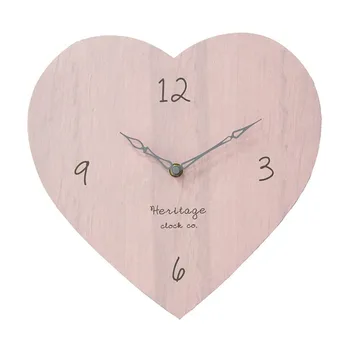 

Heart shaped density board wooden wall clock pink clock Korean simple modern bedroom quiet wood grain Nordic wind wall Watch
