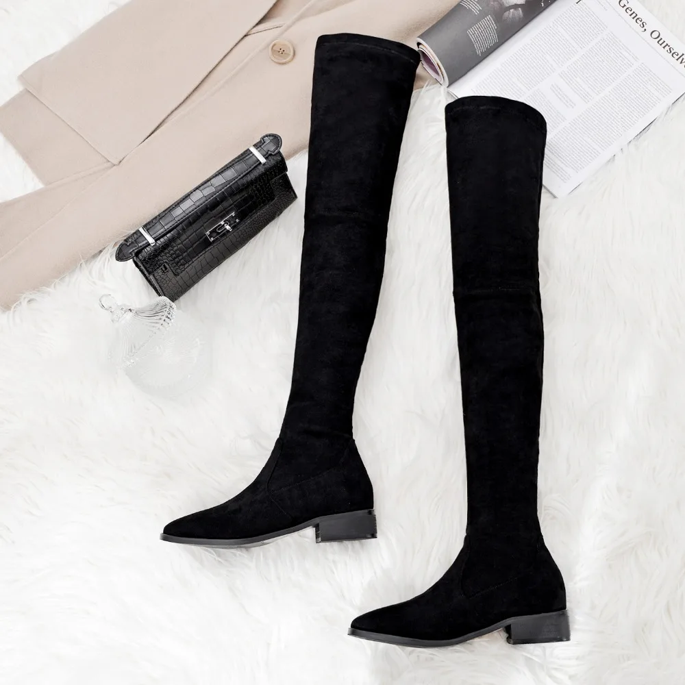 

Genuine Leather Boots Fashion Handmade Elastic Boots Leather Boots Sheep Suede Cowhide Cow Over-the-knee Heel High 3cm and 5.5cm