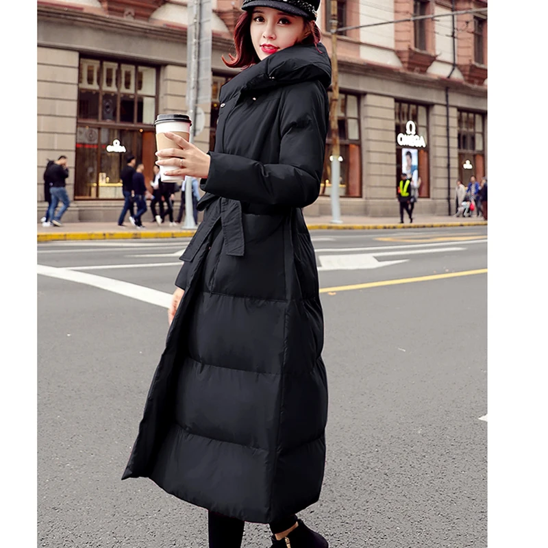 Новая Корейская версия осенне-зимнее модное пуховое хлопковое пальто для женщин с отворотом Регулируемая талия длинная куртка женская CC774 - Цвет: Photo Color