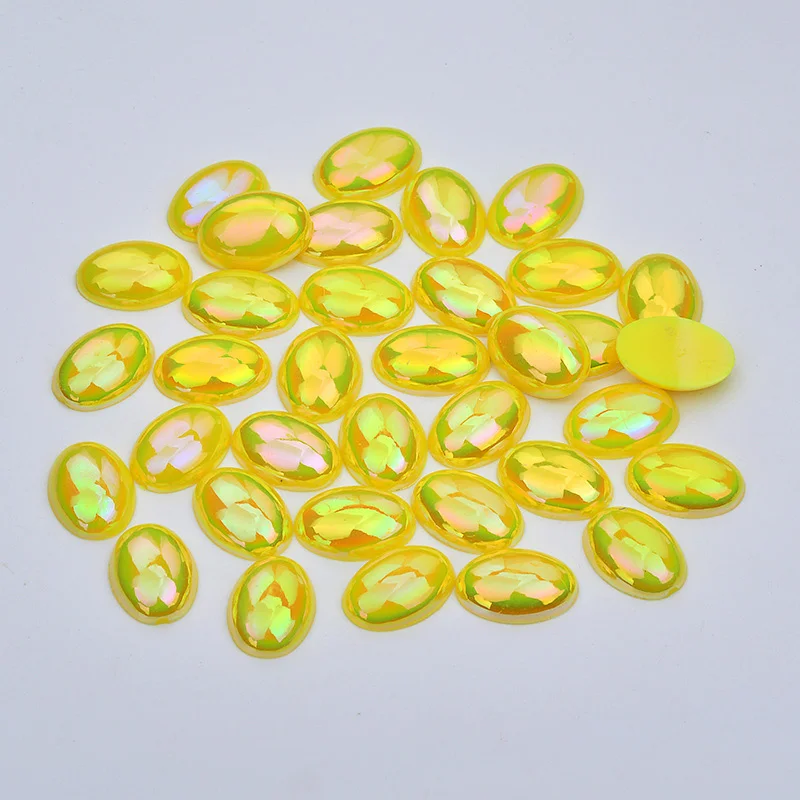 Yellow AB JUANO 8*10 мм 10*14 мм 13*18 мм зеленый AB Овальный Стразы с плоской задней поверхностью акриловые хрустальные камни аппликация со стразами алмазное Украшение платье - Цвет: Yellow AB